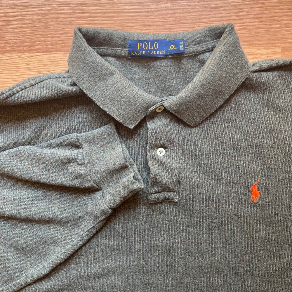 Polo Ralph Lauren Mens Long Sleeve Polo Shirt XXL Olive Green Orange Pony Cotton